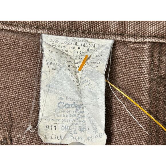 Vintage Faded Carhartt B11 CHT Canvas Pant 37x28 Brown Dungaree Wide Workwear - Picture 6 of 12